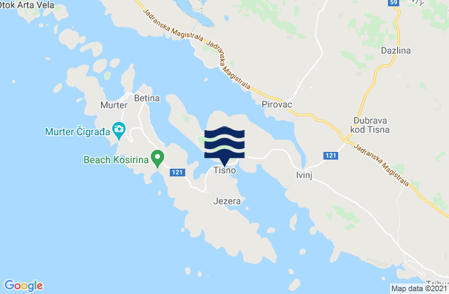 Mappa delle Getijden in Tisno, Croatia