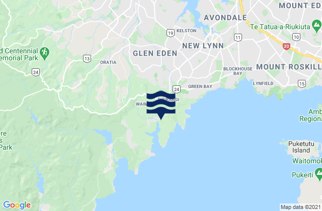 Mappa delle Getijden in Titirangi Beach, New Zealand