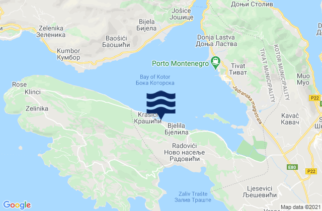 Mappa delle Getijden in Tivat, Montenegro
