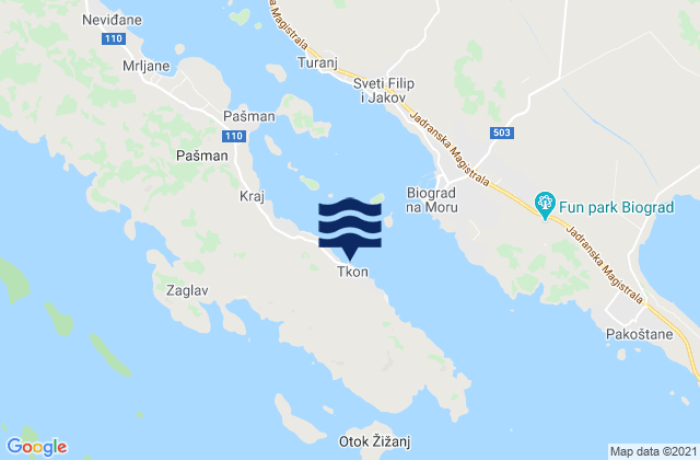 Mappa delle Getijden in Tkon, Croatia