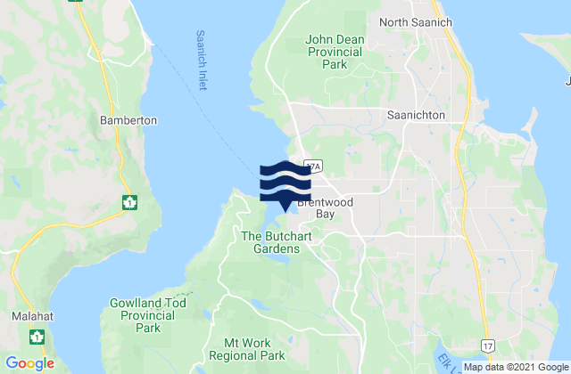 Mappa delle Getijden in Tod Inlet, Canada