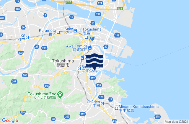 Mappa delle Getijden in Tokushima Shi, Japan