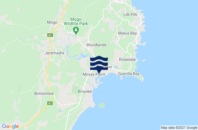 Mappa delle Getijden in Tomakin Beach, Australia