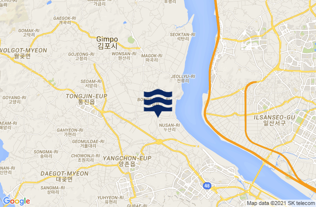 Mappa delle Getijden in Tongjin, South Korea