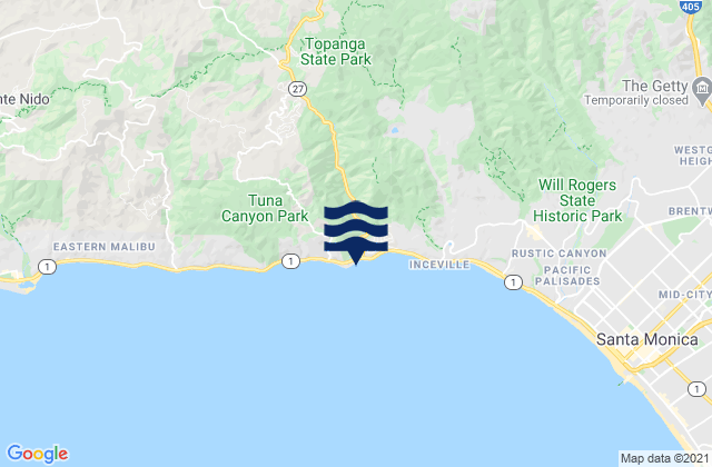 Mappa delle Getijden in Topanga Beach, United States