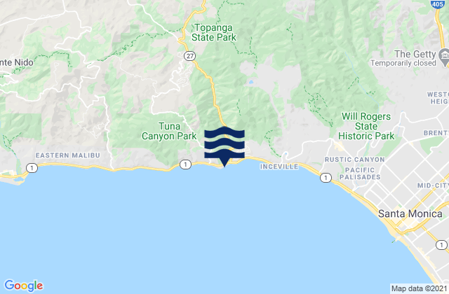 Mappa delle Getijden in Topanga State Beach, United States
