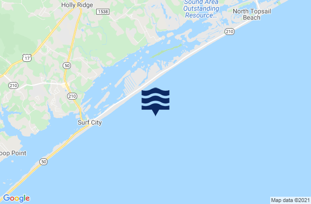 Mappa delle Getijden in Topsail Island, United States