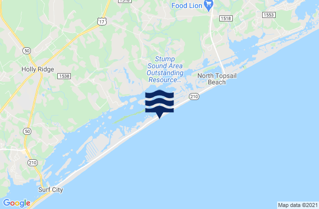 Mappa delle Getijden in Topsail Island, United States