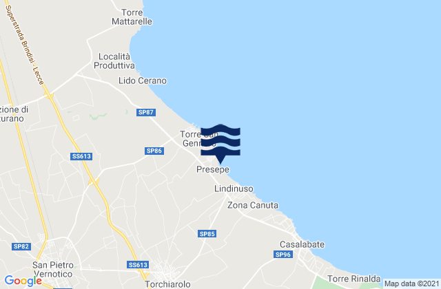 Mappa delle Getijden in Torchiarolo, Italy
