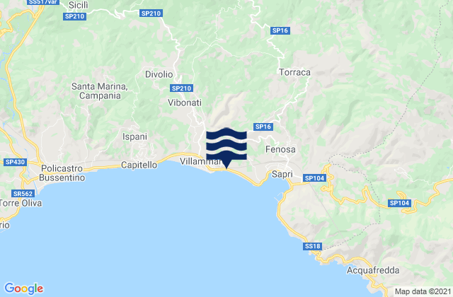 Mappa delle Getijden in Tortorella, Italy