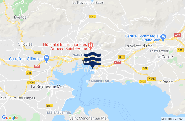 Mappa delle Getijden in Toulon Port, France