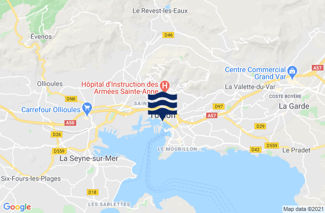 Mappa delle Getijden in Toulon, France