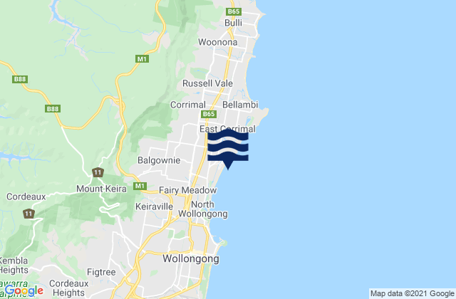 Mappa delle Getijden in Towradgi, Australia
