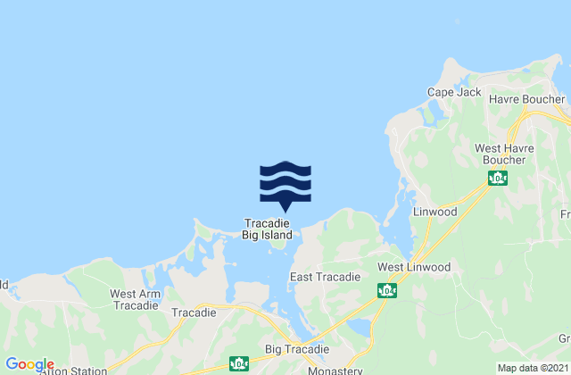 Mappa delle Getijden in Tracadie Big Island, Canada
