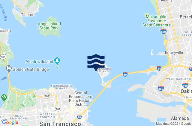 Mappa delle Getijden in Treasure Island 0.2 mile west of, United States