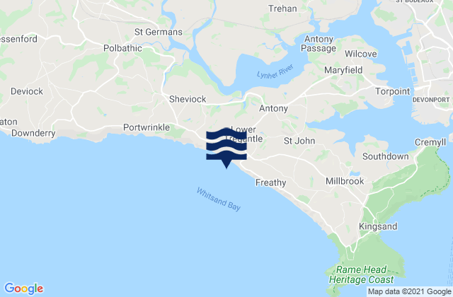 Mappa delle Getijden in Tregantle Beach, United Kingdom