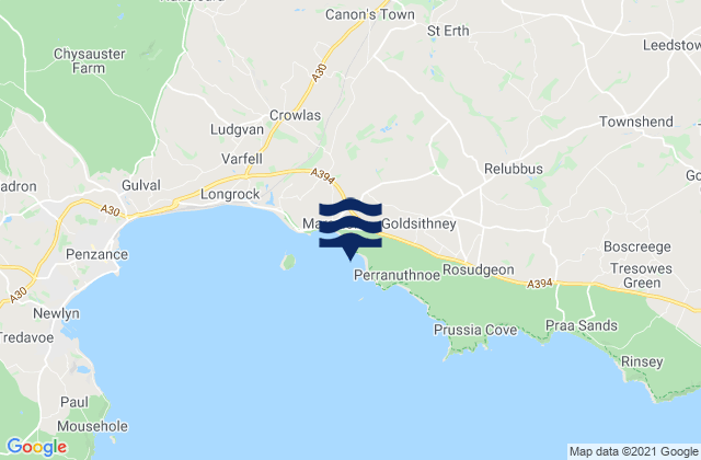 Mappa delle Getijden in Trenow Cove Beach, United Kingdom