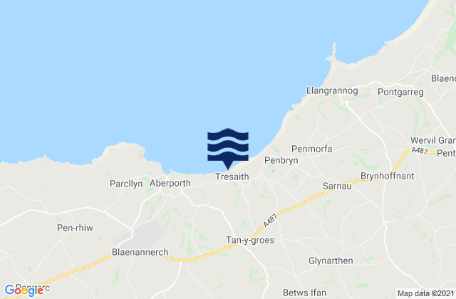 Mappa delle Getijden in Tresaith Beach, United Kingdom