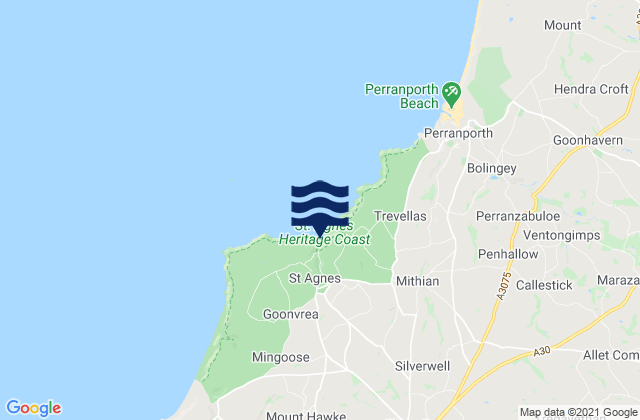 Mappa delle Getijden in Trevaunance Cove Beach, United Kingdom