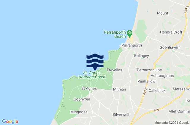 Mappa delle Getijden in Trevellas Porth Beach, United Kingdom