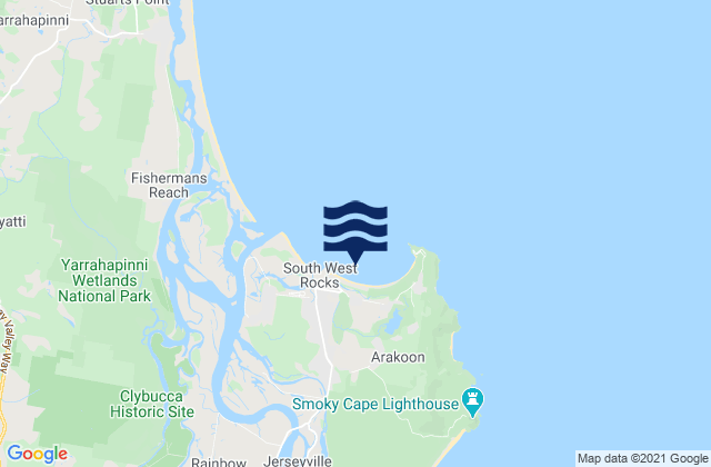 Mappa delle Getijden in Trial Bay, Australia