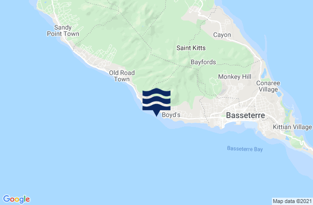 Mappa delle Getijden in Trinity, Saint Kitts and Nevis