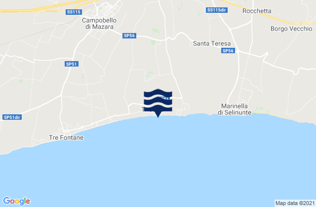 Mappa delle Getijden in Triscina, Italy