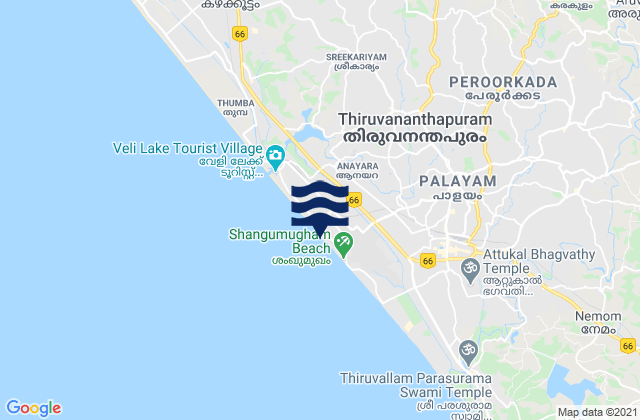 Mappa delle Getijden in Trivandrum, India