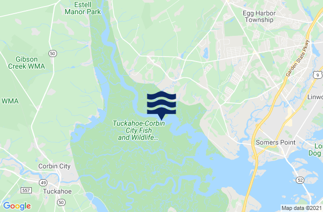 Mappa delle Getijden in Tuckahoe Tuckahoe River, United States