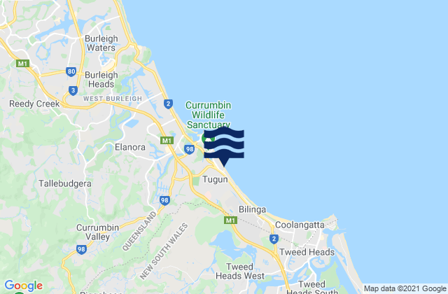 Mappa delle Getijden in Tugun Beach, Australia