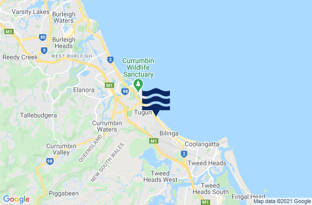Mappa delle Getijden in Tugun, Australia
