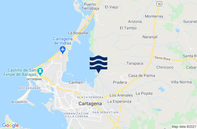 Mappa delle Getijden in Turbaco, Colombia
