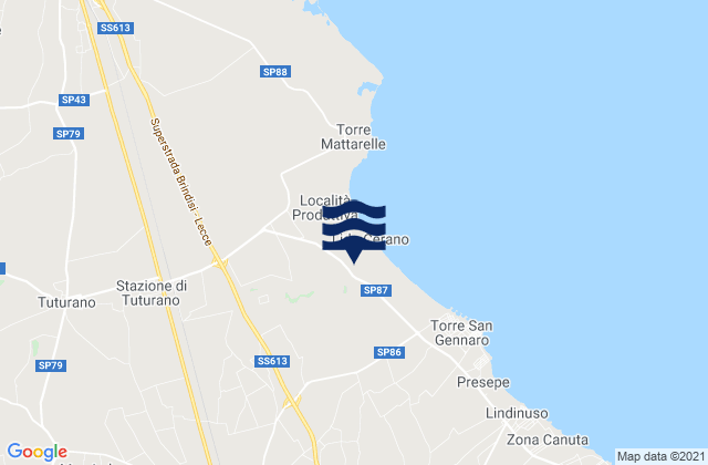 Mappa delle Getijden in Tuturano, Italy