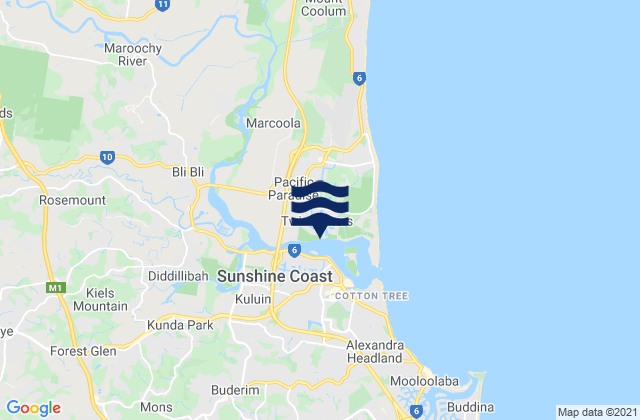 Mappa delle Getijden in Twin Waters, Australia