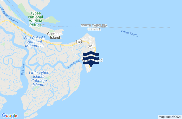 Mappa delle Getijden in Tybee South End Sand Bar, United States