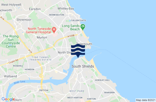 Mappa delle Getijden in Tyne River Entrance, United Kingdom