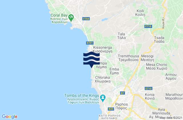 Mappa delle Getijden in Tála, Cyprus