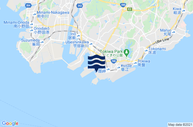 Mappa delle Getijden in Ube Ko, Japan