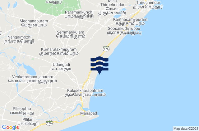 Mappa delle Getijden in Udangudi, India