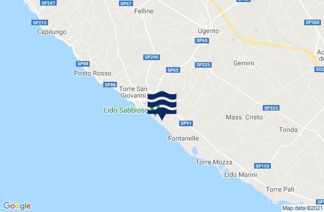 Mappa delle Getijden in Ugento, Italy