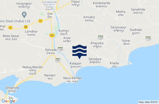 Mappa delle Getijden in Una, India