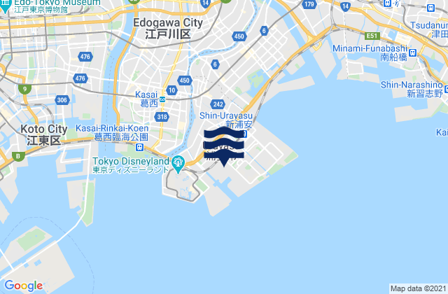 Mappa delle Getijden in Urayasu-shi, Japan