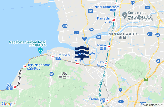 Mappa delle Getijden in Uto Shi, Japan