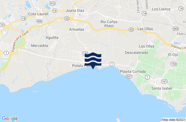 Mappa delle Getijden in Vacas Barrio, Puerto Rico