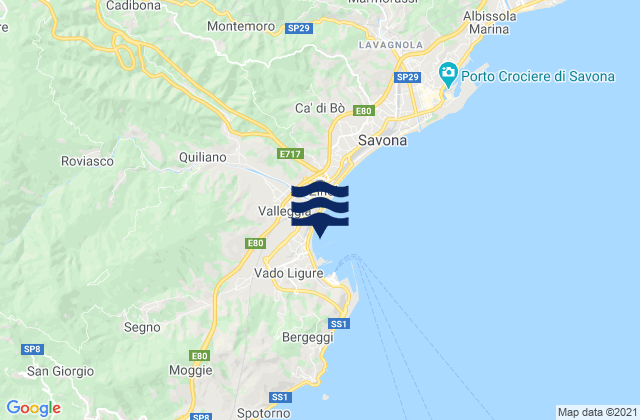 Mappa delle Getijden in Vado Centro, Italy
