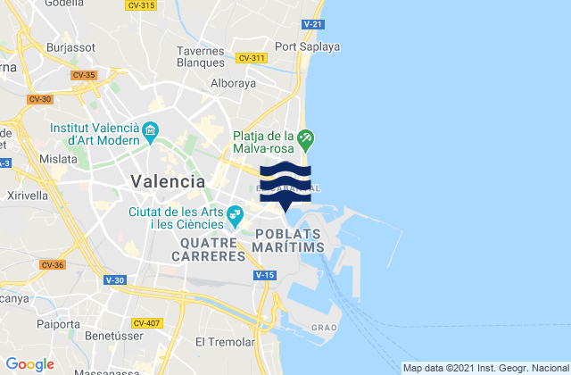Mappa delle Getijden in Valencia, Spain