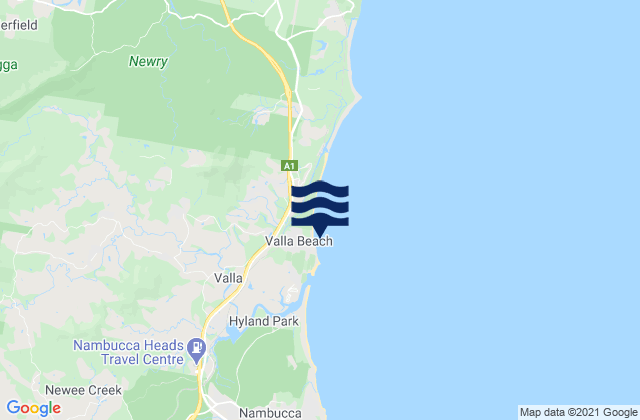 Mappa delle Getijden in Valla Beach, Australia