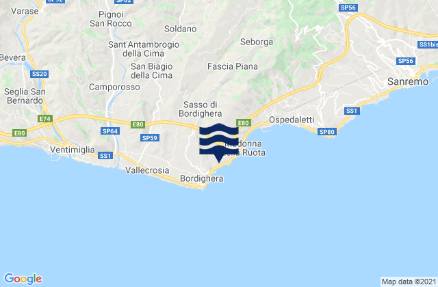 Mappa delle Getijden in Vallebona, Italy