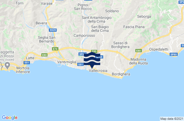 Mappa delle Getijden in Vallecrosia, Italy