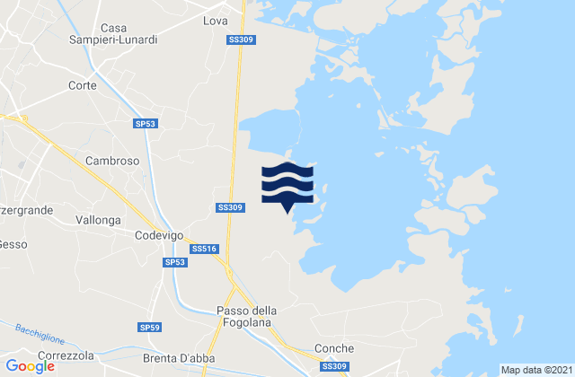 Mappa delle Getijden in Vallonga, Italy